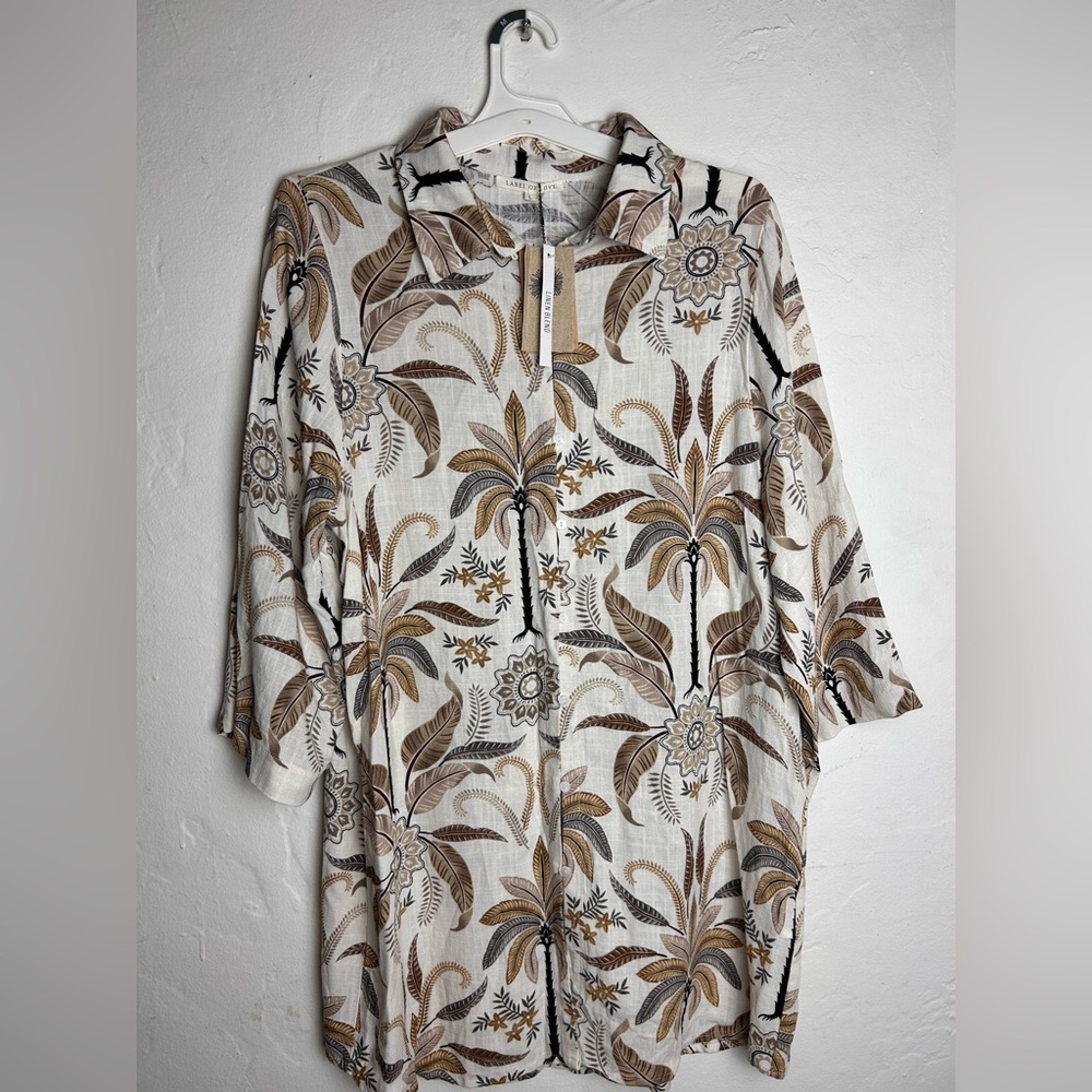 Label of Love Linen Blend Botanical Shirt Dress Size L NWT